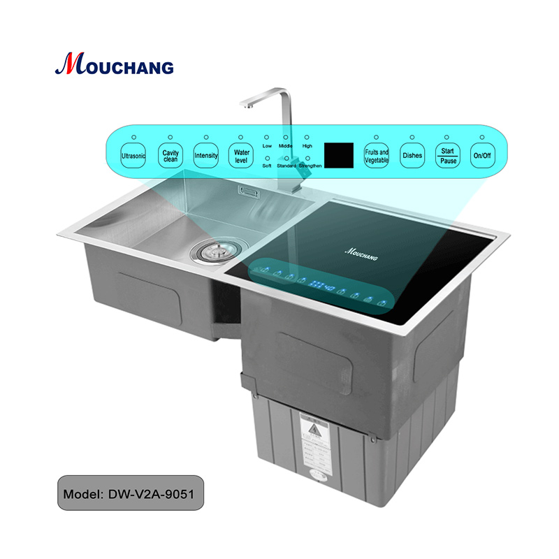 Mesin Pencuci Piring Wastafel Ultrasonik Mangkuk Ganda Stainless Steel 304